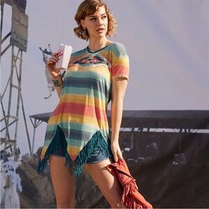 Double D Ranch Eye of the Tiger serape fringe t shirt XS